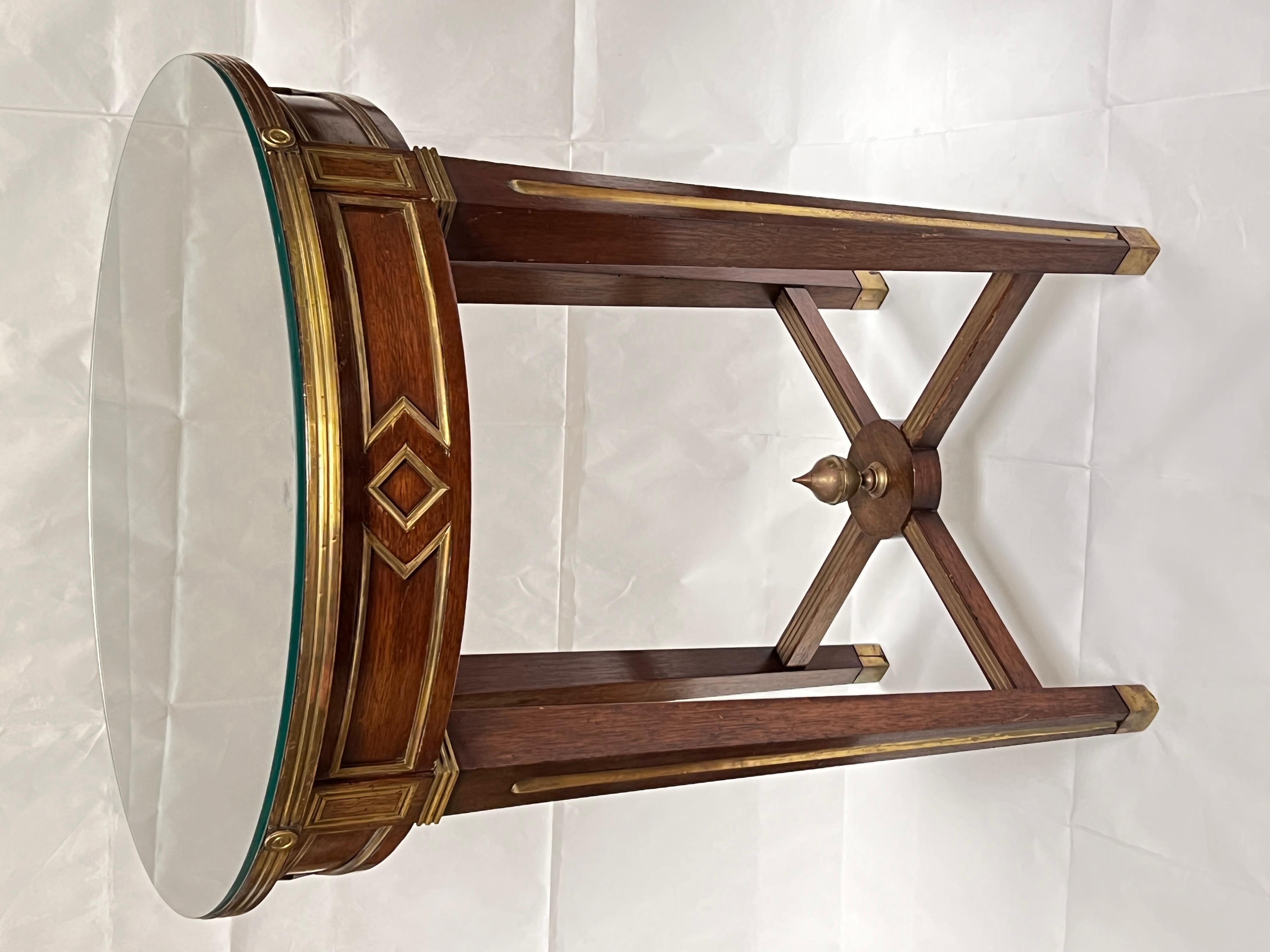 Pair Russian Louis XVI Style Brass Inlaid Mahogany Round Side Tables For Sale 8