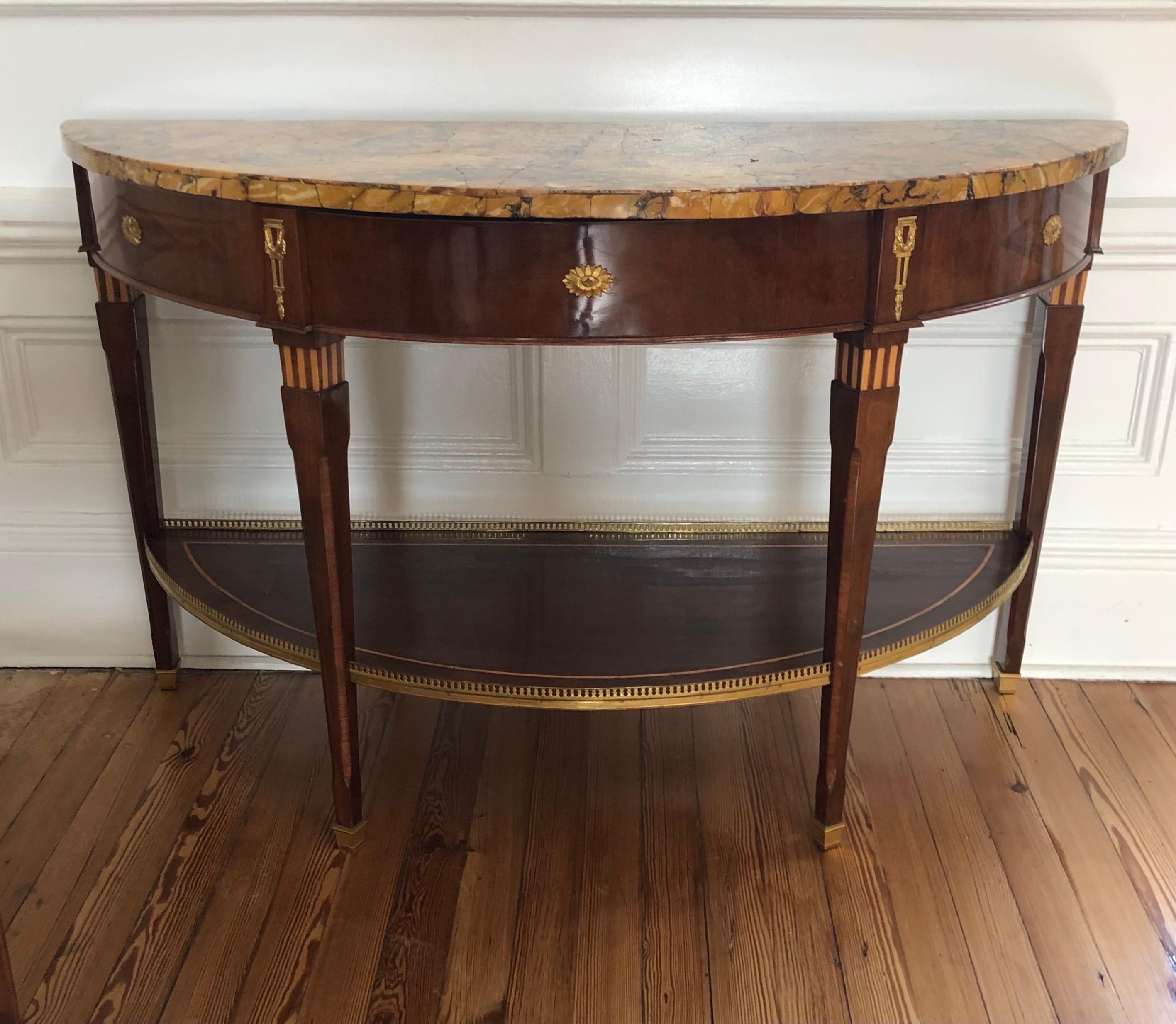 Pair Russian Neoclassical Sienna Marble Bronze Mounted Console / Dessert Tables In Good Condition For Sale In Charleston, SC