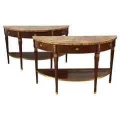 Pair Russian Neoclassical Sienna Marble Bronze Mounted Console / Dessert Tables