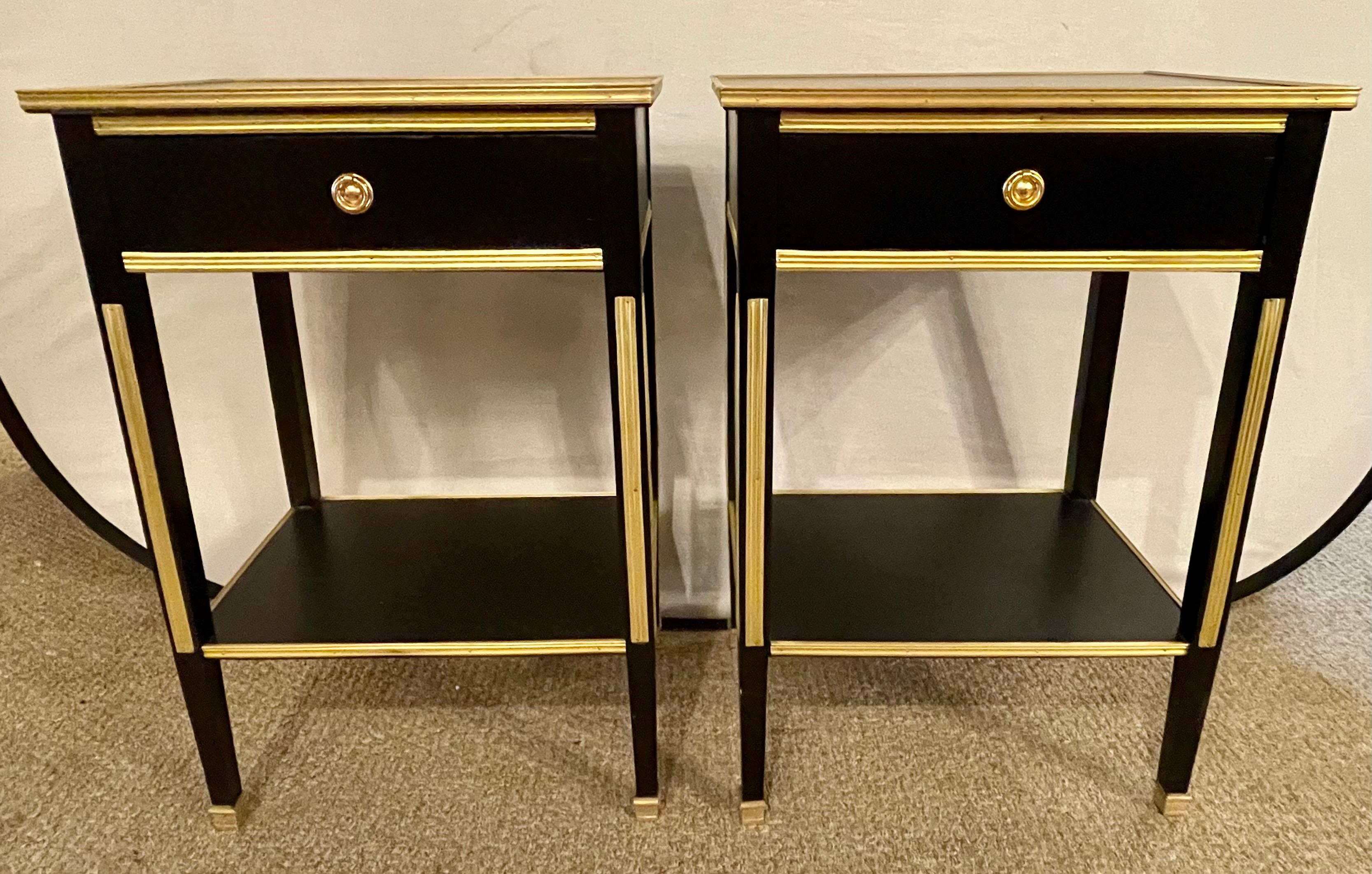 Pair of Russian Neoclassical Style Ebony Finish One Drawer Stands or End Tables In Good Condition In Stamford, CT