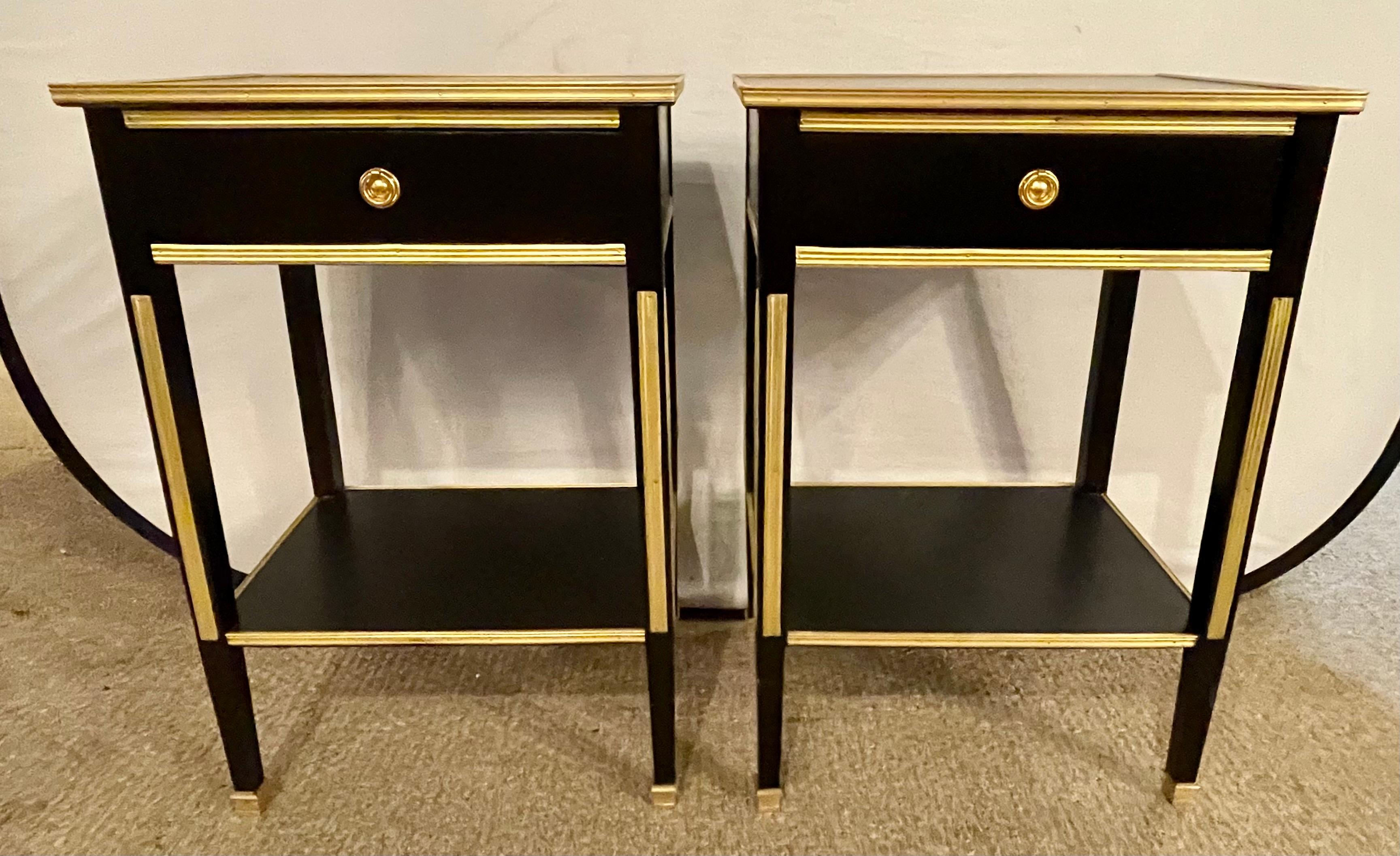 20th Century Pair of Russian Neoclassical Style Ebony Finish One Drawer Stands or End Tables