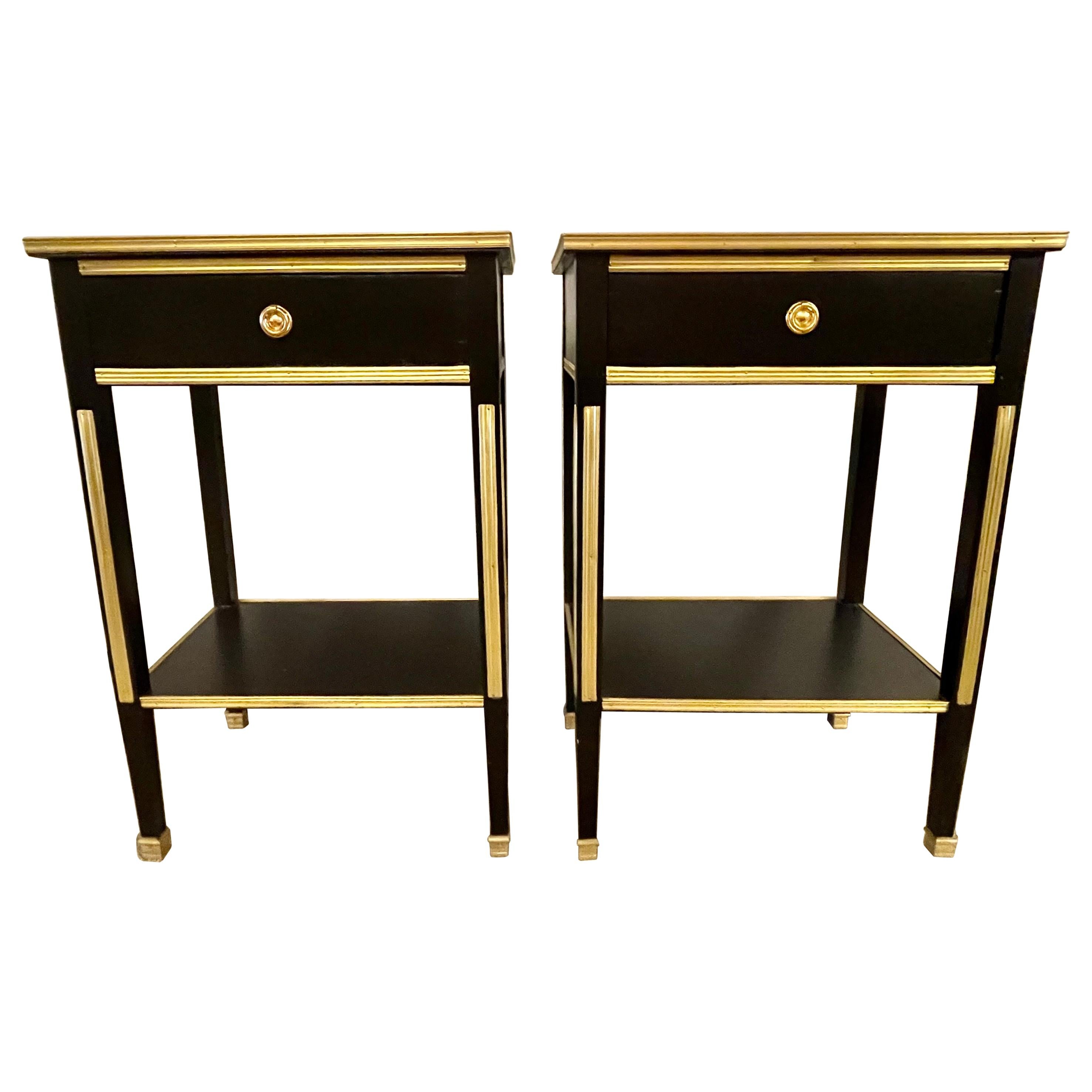 Pair of Russian Neoclassical Style Ebony Finish One Drawer Stands or End Tables