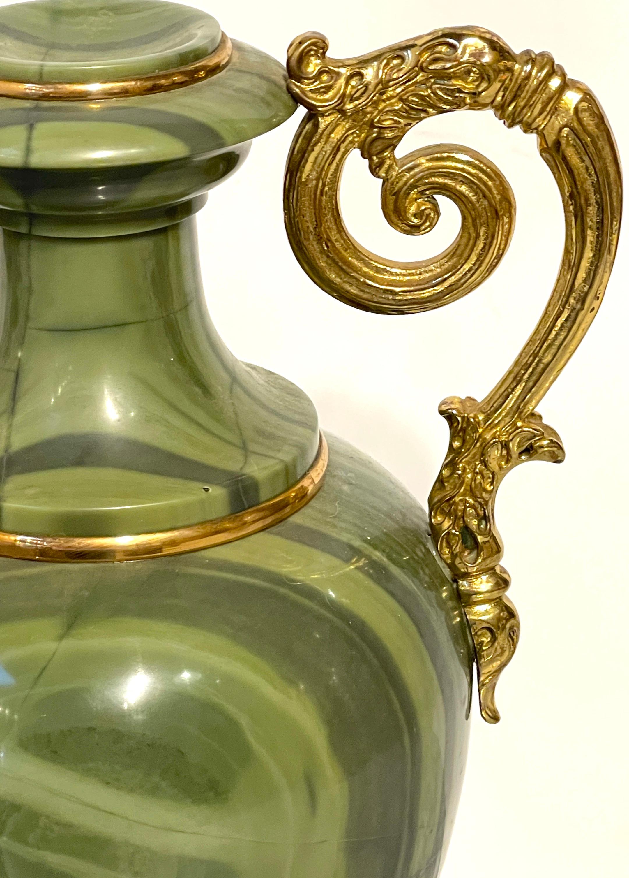 Pair Russian Neoclassical Unique Specimen Green Quartz Ormolu Mounted Vases For Sale 5