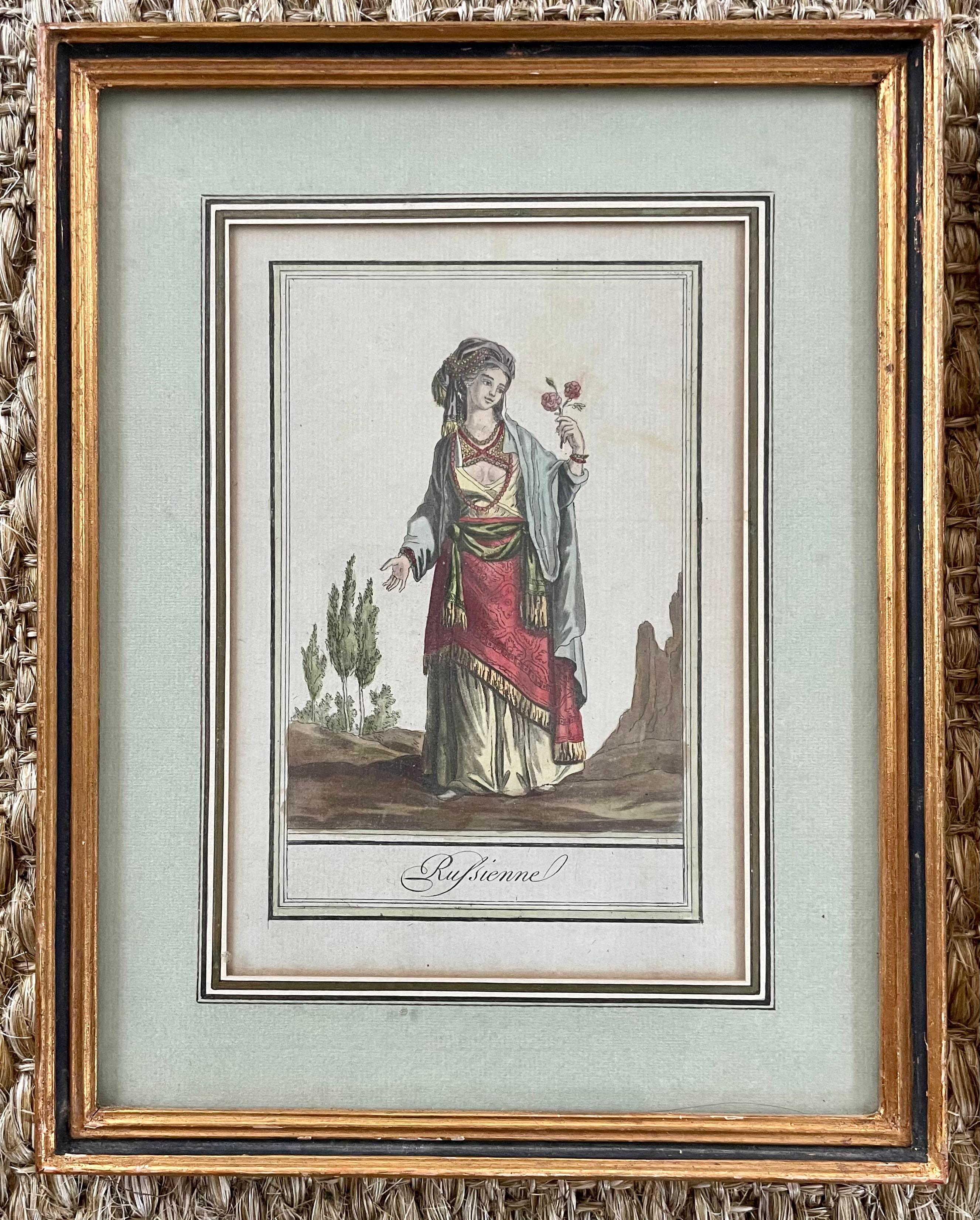 French Pair Russian Portraits in 18th Century Garb For Sale
