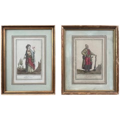 Antique Pair Russian Portraits in 18th Century Garb