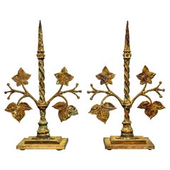 Pair of Rustic 19th Century Iron Finials on Stands