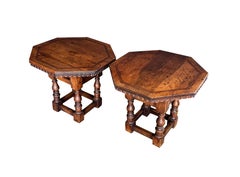 Pair Rustic Continental Baroque Style Octagonal Single-drawer Side Tables