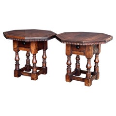 Pair Rustic Continental Baroque Style Octagonal Single-drawer Side Tables