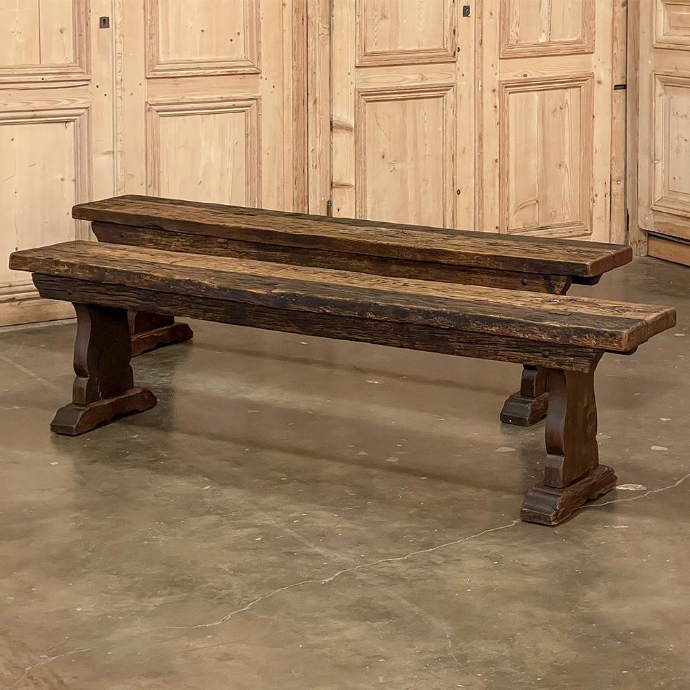 Hand-Crafted Pair Rustic Dutch Oak Benches For Sale