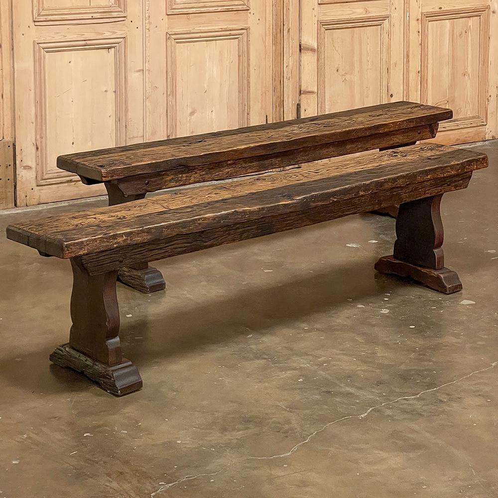 Pair Rustic Dutch Oak Benches In Good Condition For Sale In Dallas, TX
