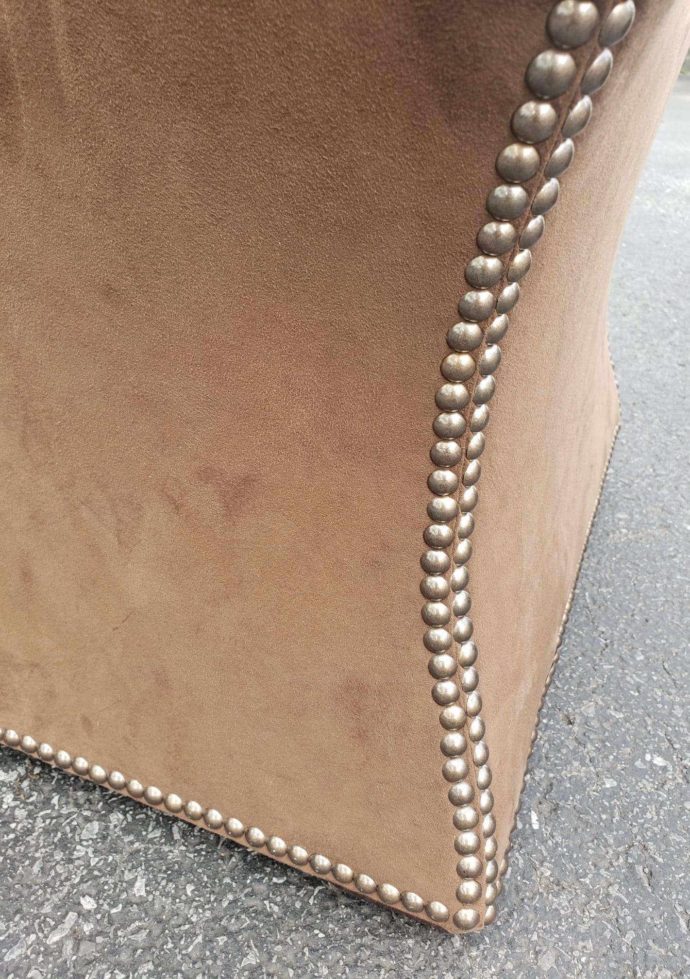 Pair Rustic Full Grain Leather Upholstered Ottoman Stools with Nailhead Trims  In Good Condition For Sale In Germantown, MD