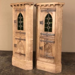 Pair Rustic Vintage Corner Wine Cabinets, Vitrines