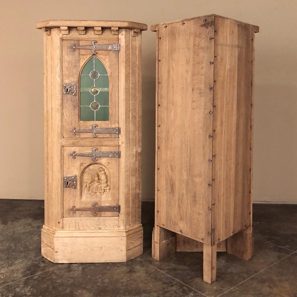 Hand-Crafted Pair Rustic Vintage Corner Wine Cabinets, Vitrines For Sale