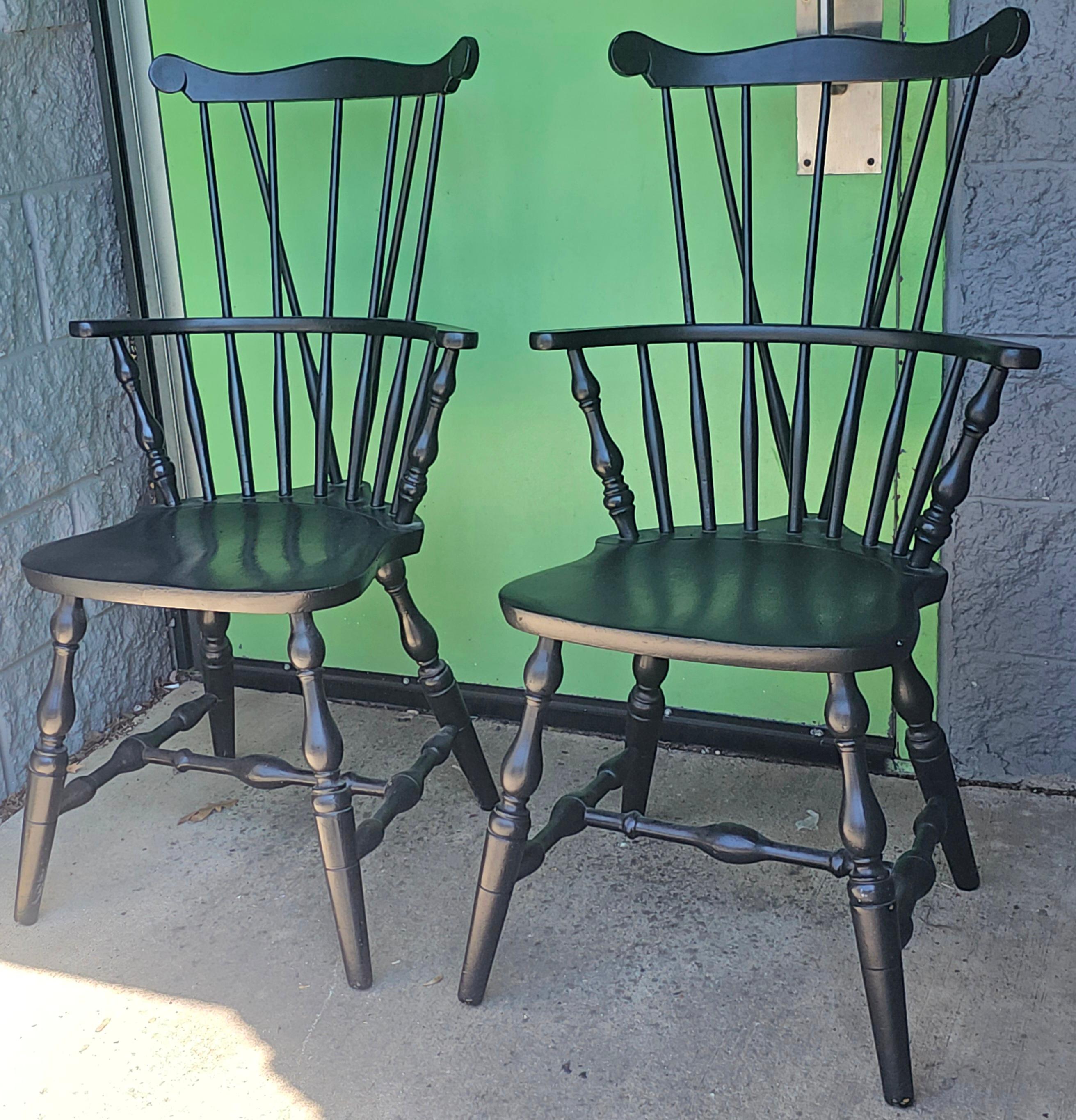 Other Pair S. Bent & Brothers Ebonized Maple Fiddle / Fan Back Windsor Chairs Half Arm For Sale