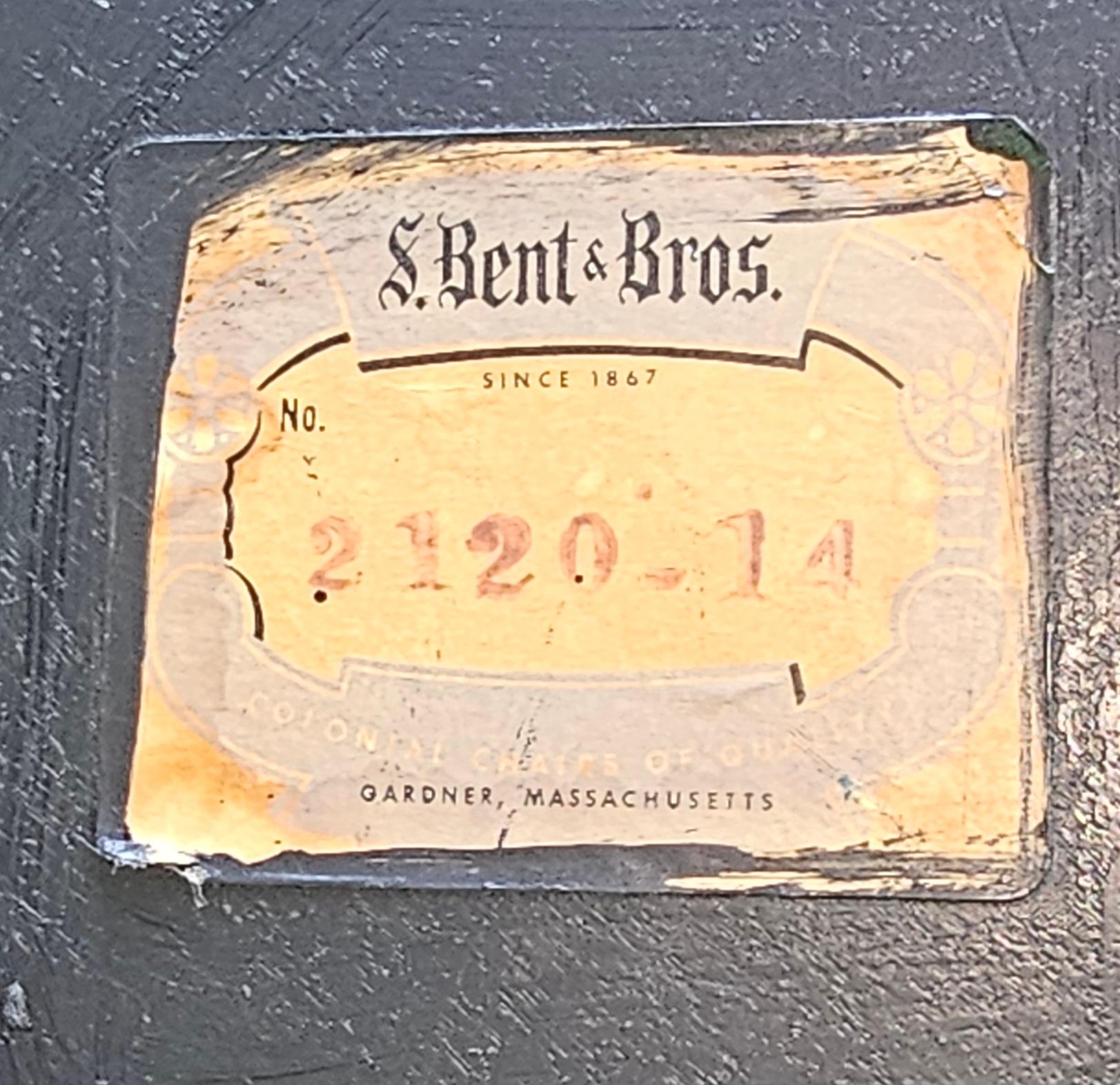 Pair S. Bent & Brothers Ebonized Maple Fiddle / Fan Back Windsor Chairs Half Arm For Sale 3