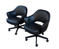 Pair Saarinen Knoll Executive Chairs Black Leather Tilt Swivel Height Adjustable