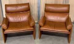 Paar Sessel aus braunem Sattelleder von Giovanni Offredi für Saporiti, 1970er Jahre