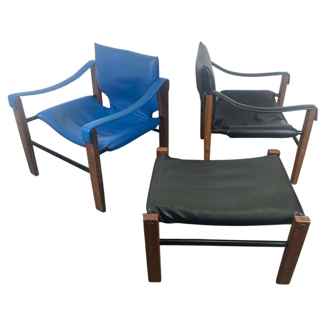 Pair Safari Chairs and Ottoman by Maurice Burke for Arkana, 1970's 1