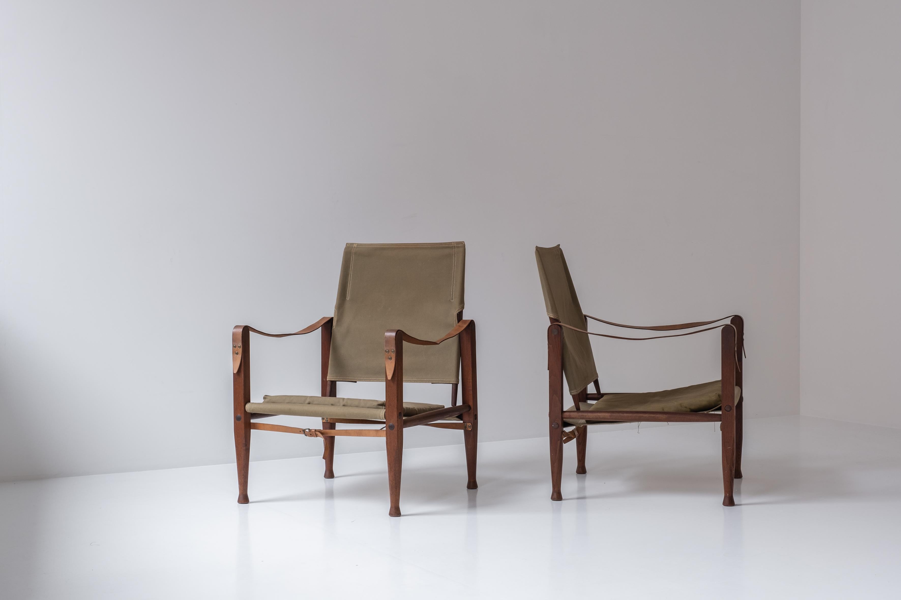 Pair ‘Safari’ Easy Chairs by Kaare Klint for Rud Rasmussen, Denmark 1950s 2