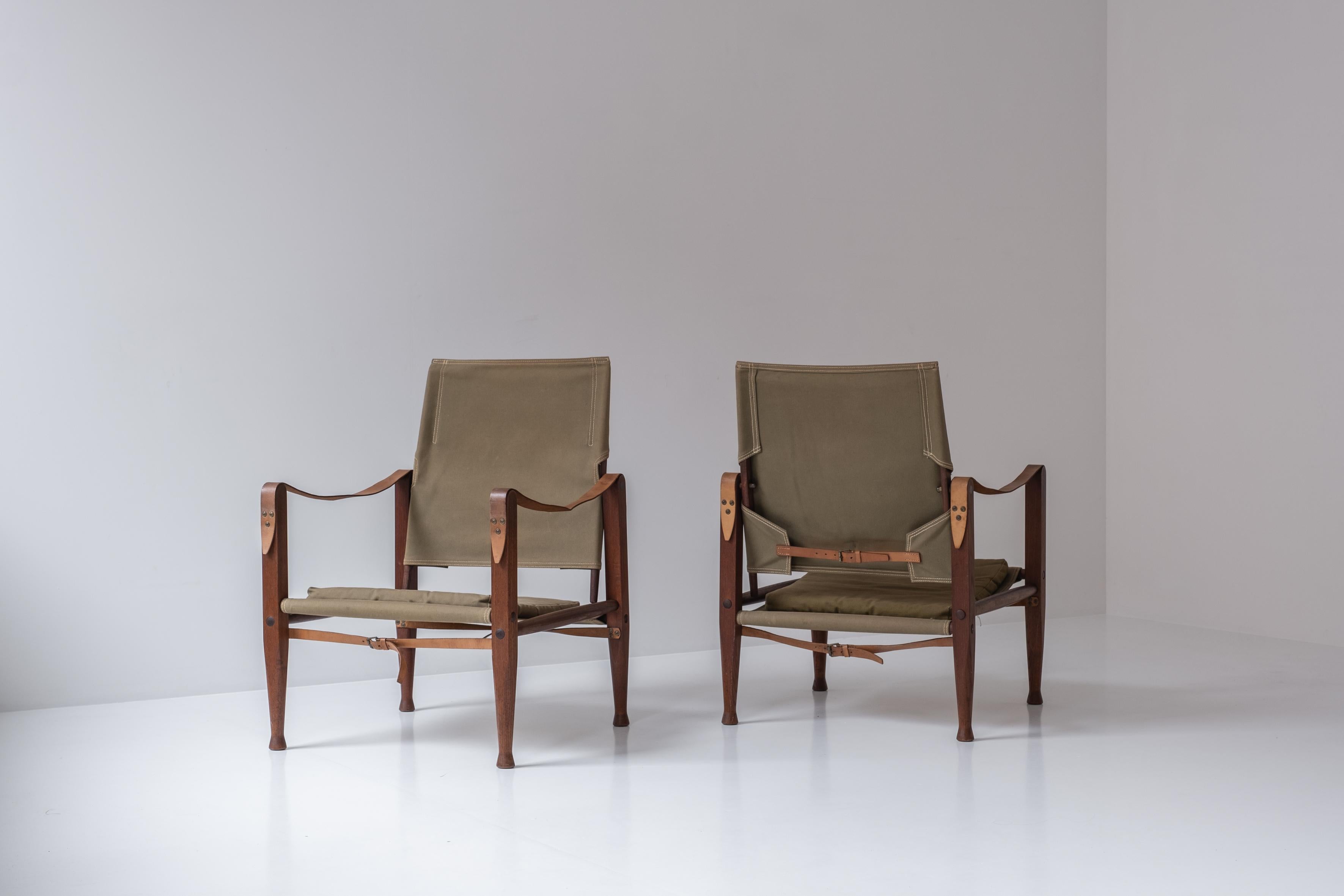 Pair ‘Safari’ Easy Chairs by Kaare Klint for Rud Rasmussen, Denmark 1950s 3