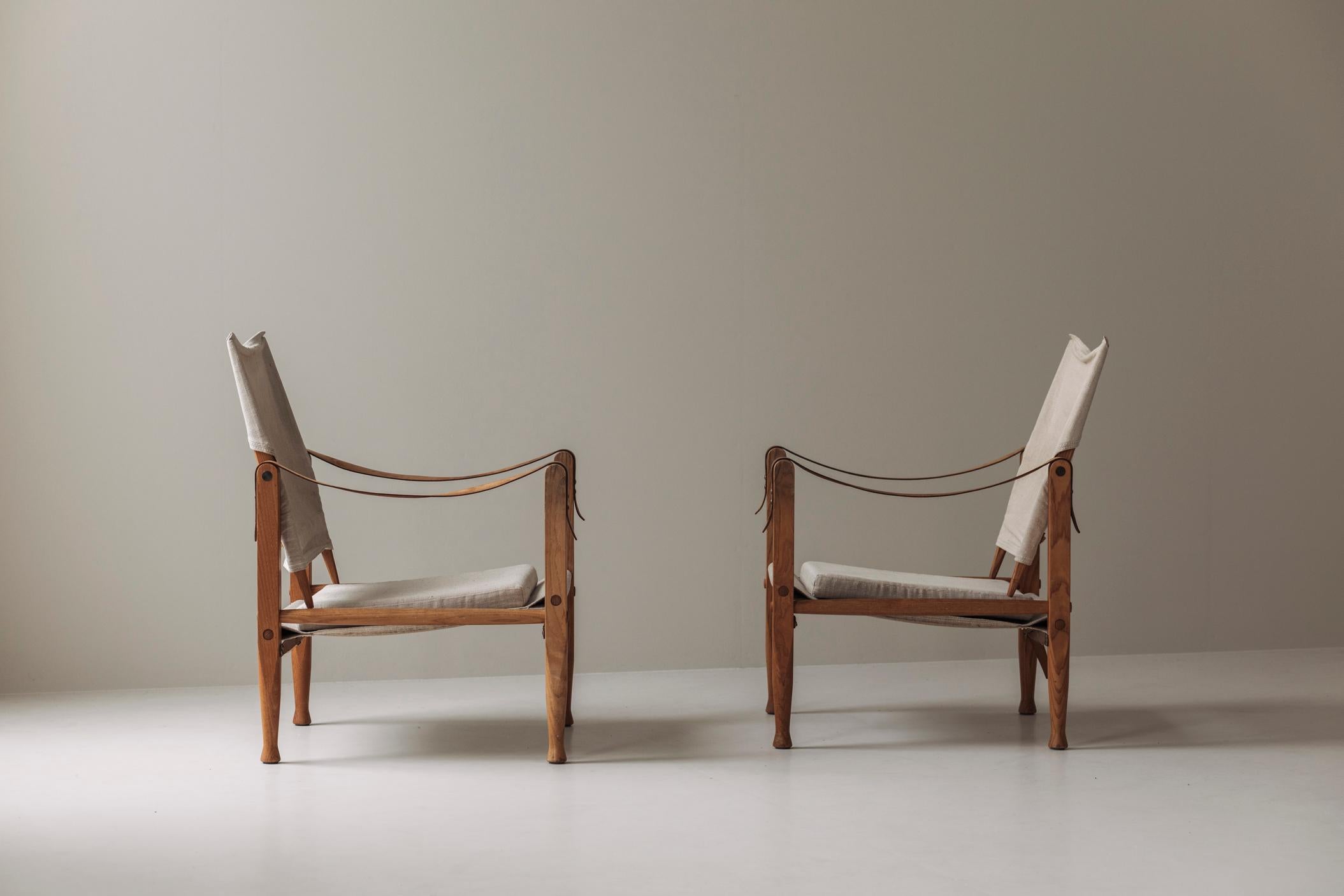 Scandinavo moderno Coppia di poltrone Safari di Kaare Klint per Rud Rasmussen, Danimarca, anni '50