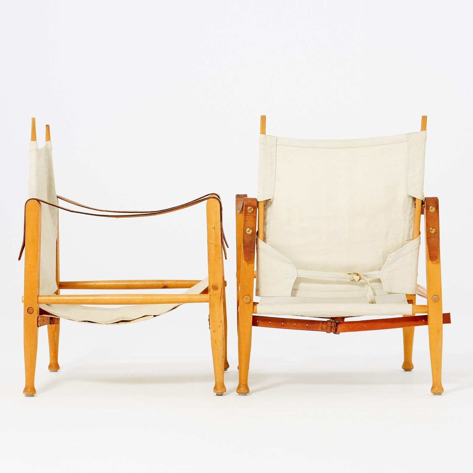 Danish Pair ‘Safari’ Easy Chairs by Kaare Klint for Rud Rasmussen, Denmark 1950s For Sale