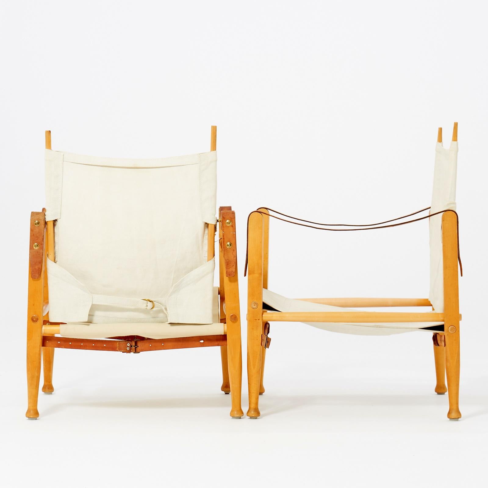 Pair ‘Safari’ Easy Chairs by Kaare Klint for Rud Rasmussen, Denmark 1950s In Good Condition For Sale In Bochum, NRW