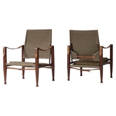 Pair ‘Safari’ Easy Chairs by Kaare Klint for Rud Rasmussen, Denmark 1950s