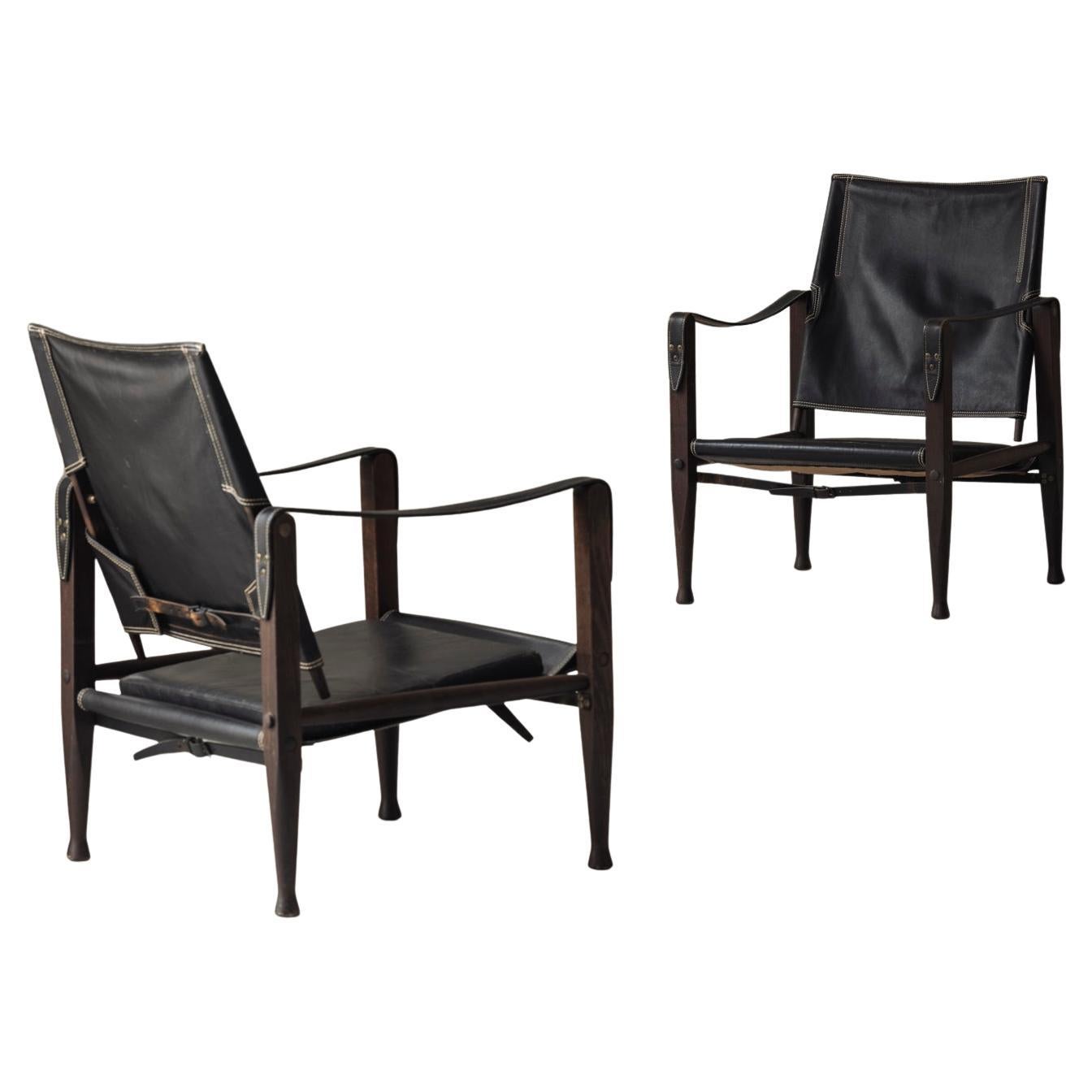 Pair ‘Safari’ Easy Chairs by Kaare Klint for Rud Rasmussen, Denmark 1950s