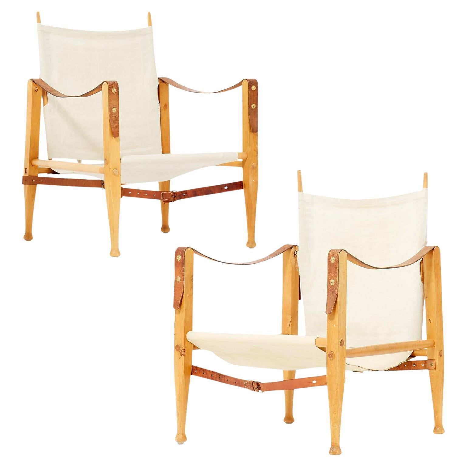 Pair ‘Safari’ Easy Chairs by Kaare Klint for Rud Rasmussen, Denmark 1950s For Sale