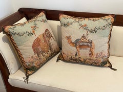 Paar Wandteppich-Kissen im Safari-Stil, Elefant Kamel