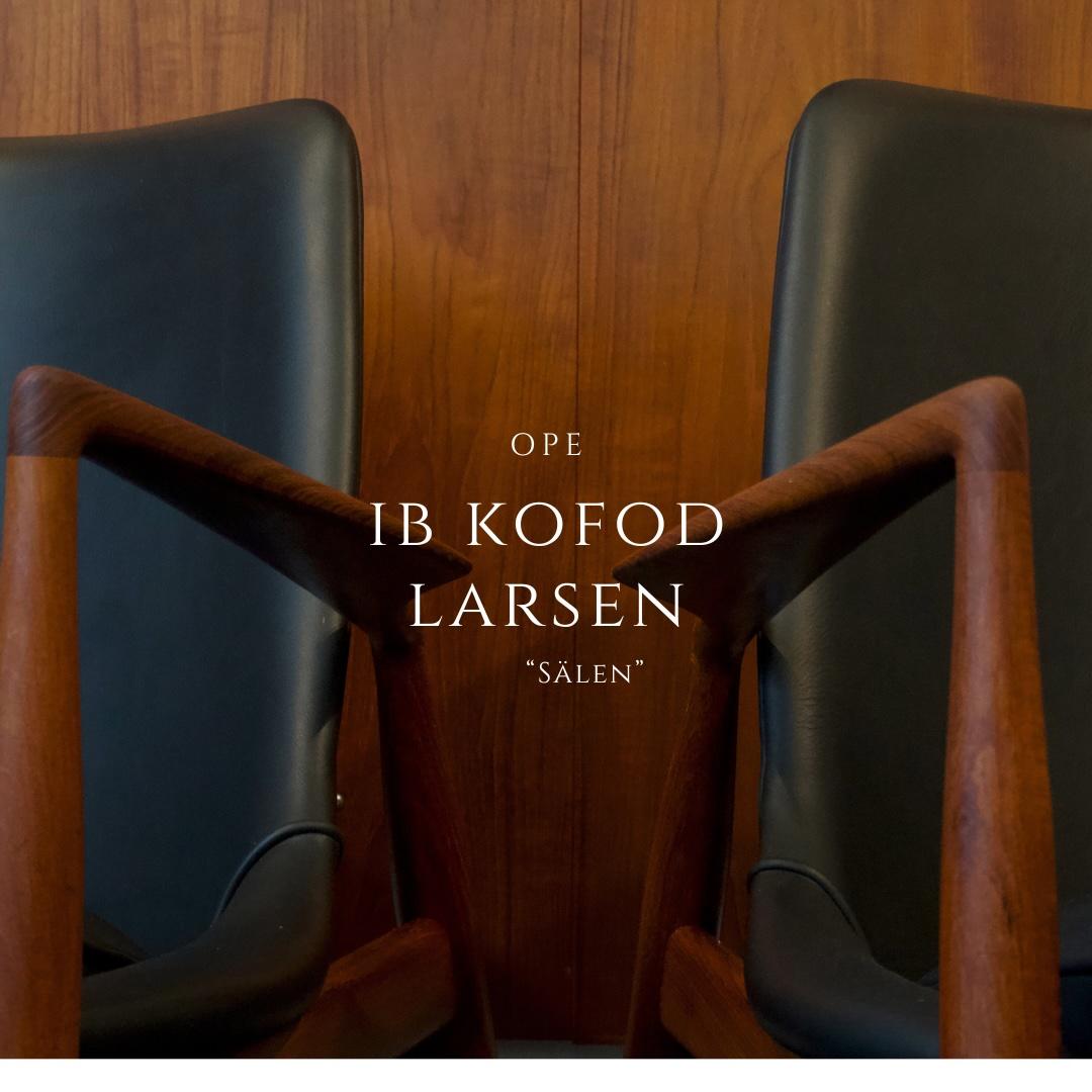 Swedish Pair Salen / Seal Chairs by Ib Kofod Larsen for OPE, Sweden. Teak, Black Leather For Sale