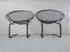 Pair of Salterini Woodard Iron Radar Hoop Patio Springer Rocking Lounge Chairs