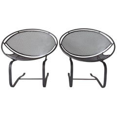 Pair of Salterini Woodard Iron Radar Hoop Patio Springer Rocking Lounge Chairs