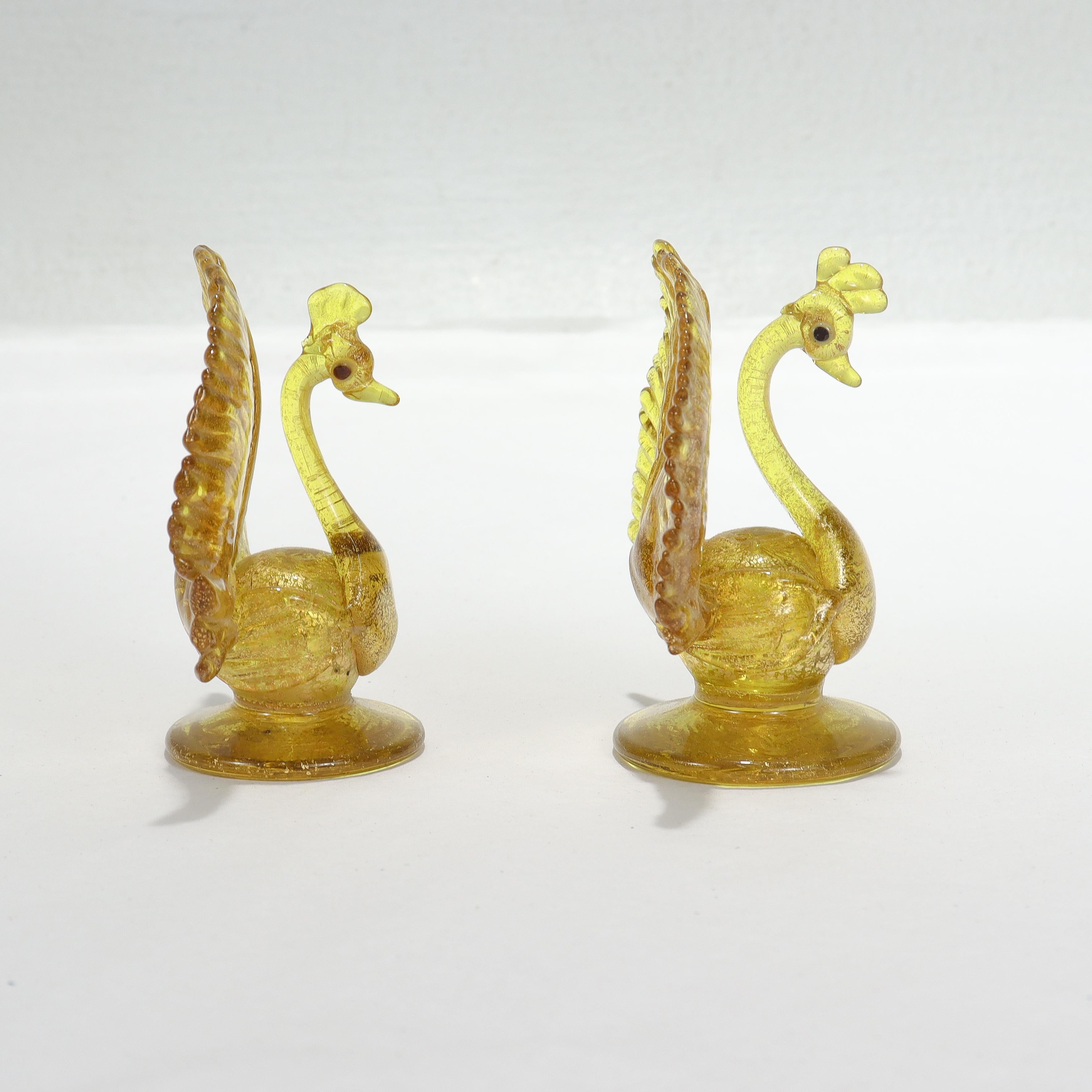 Pair Salviati Attributed Venetian/Murano Glass Peacock Place Card Holder Figures For Sale 2