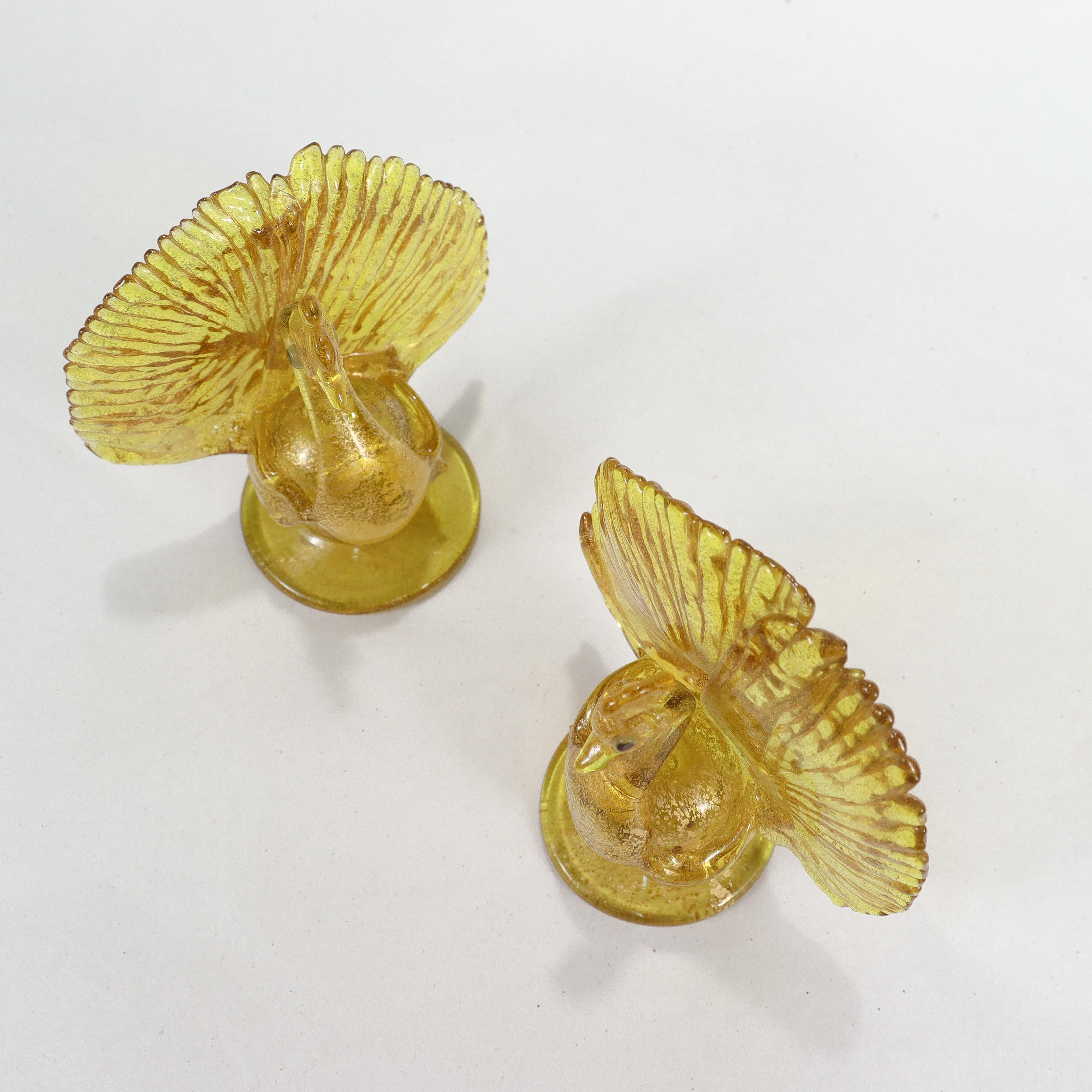 Pair Salviati Attributed Venetian/Murano Glass Peacock Place Card Holder Figures For Sale 3