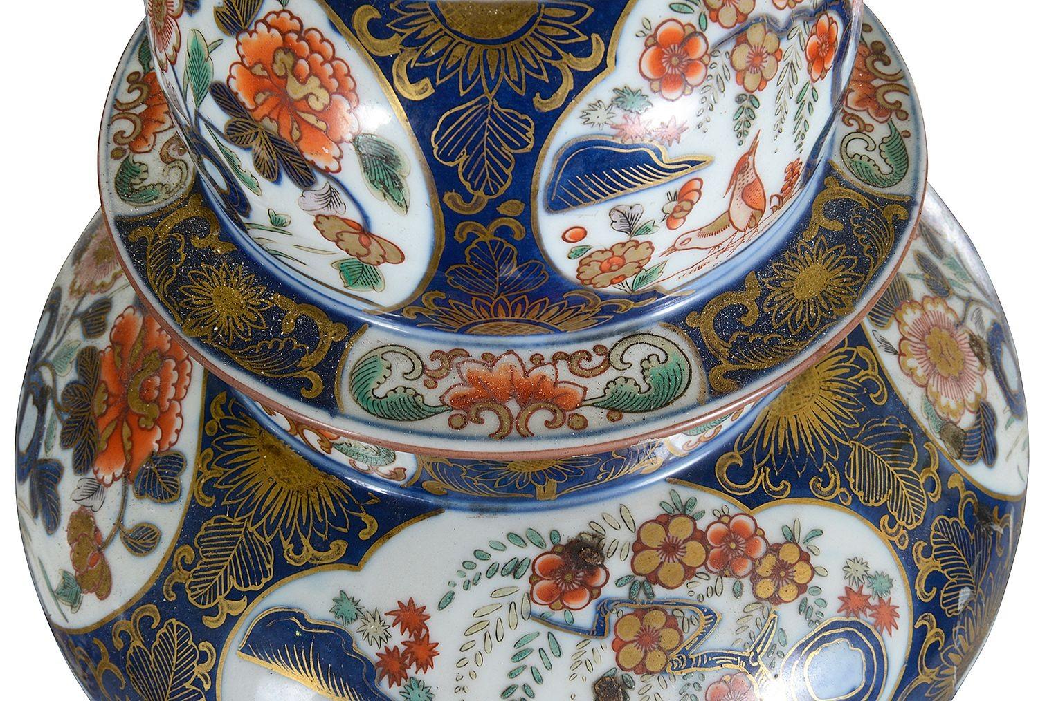 Porcelain Pair Samson C18th Century Japanese Imari style lidded vases For Sale