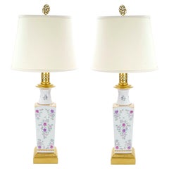 Pair Samson Hand-Painted Porcelain Table Lamps With Gilt Gold Accent  /Wood Base