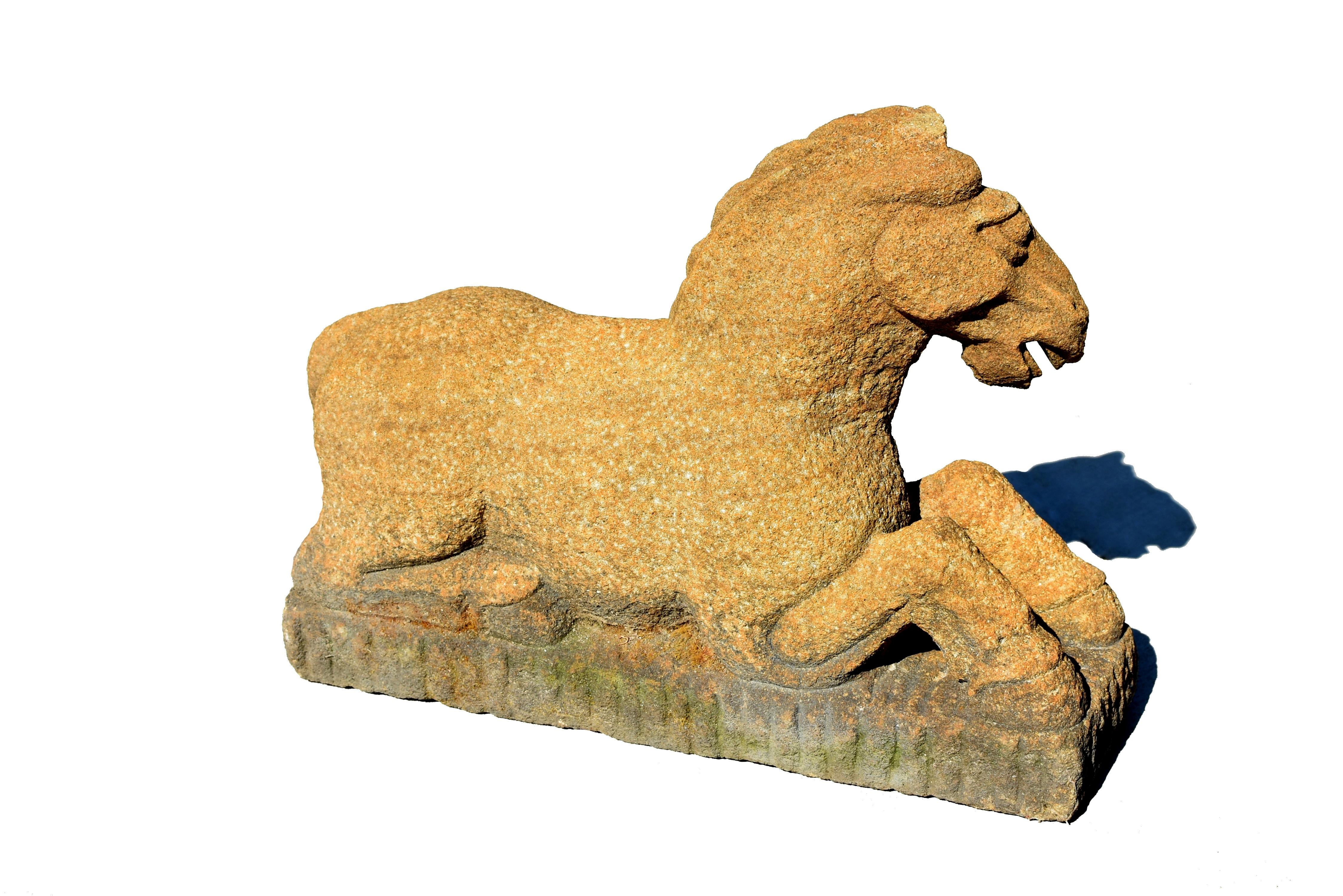 Pair Sandstone Horses Large Garden Animal Statue For Sale 4