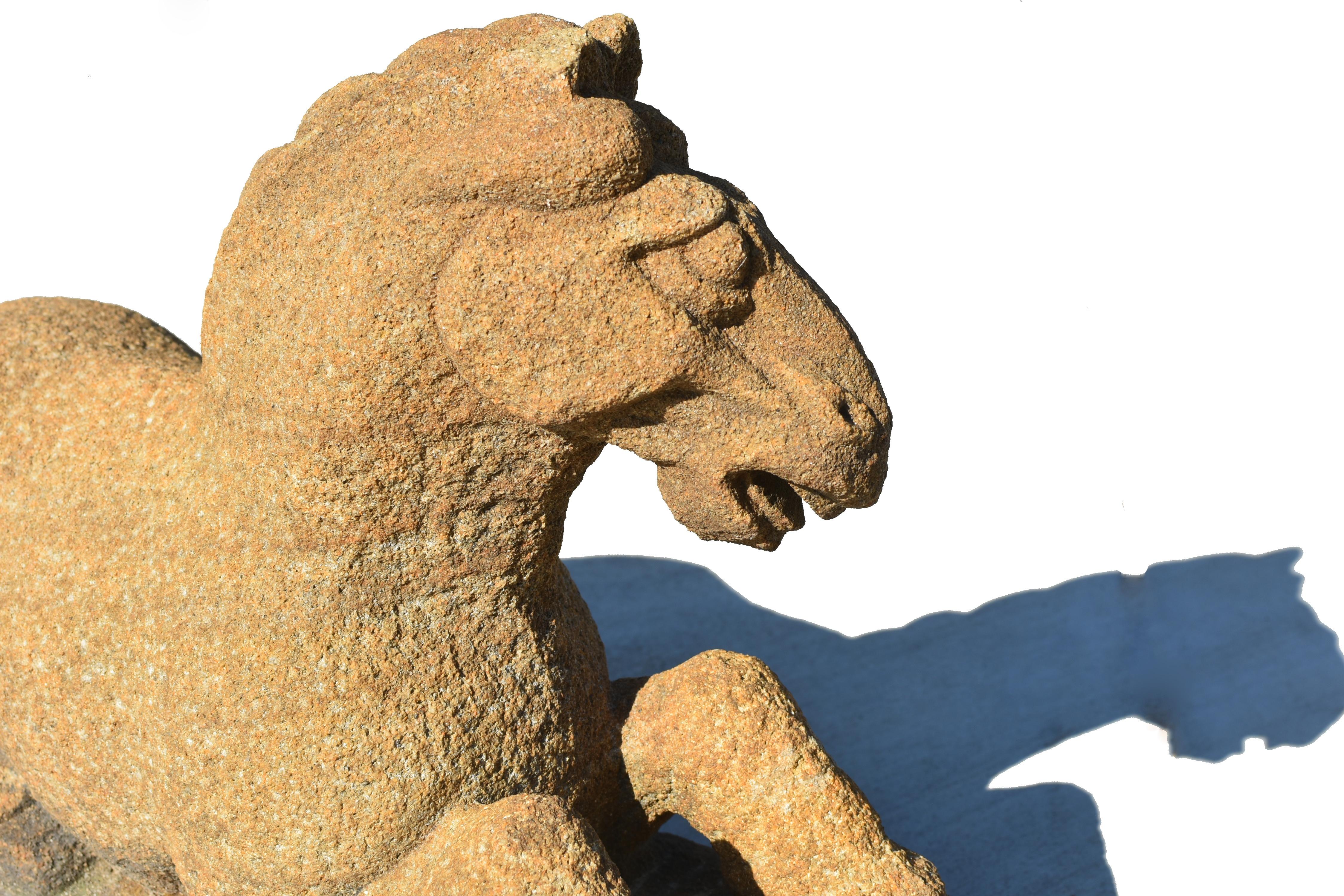 Pair Sandstone Horses Large Garden Animal Statue For Sale 5