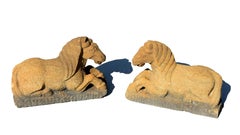 Pair Sandstone Horses Large Garden Animal Statue