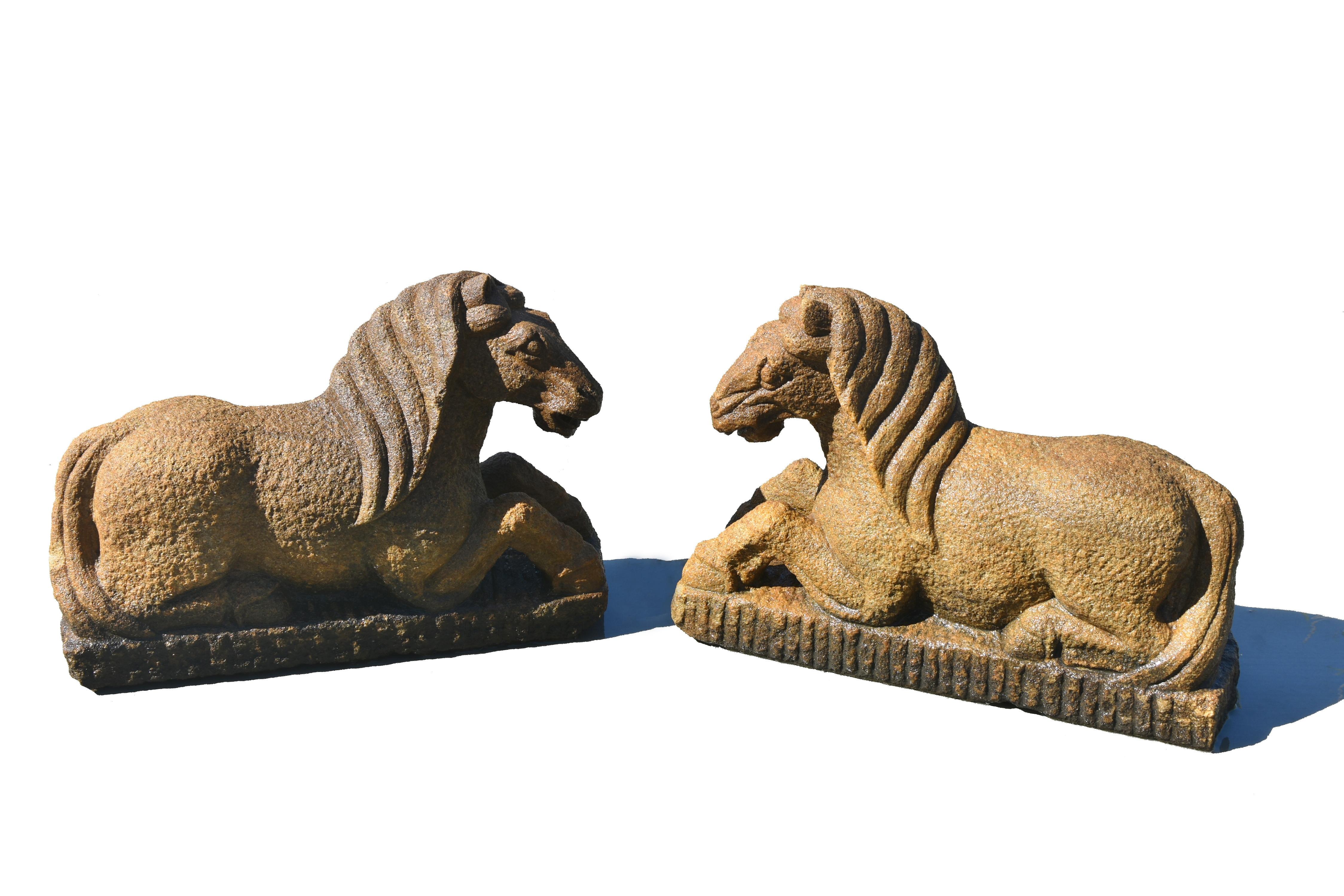 Pair Sandstone Horses Large Garden Animal Statue For Sale 10