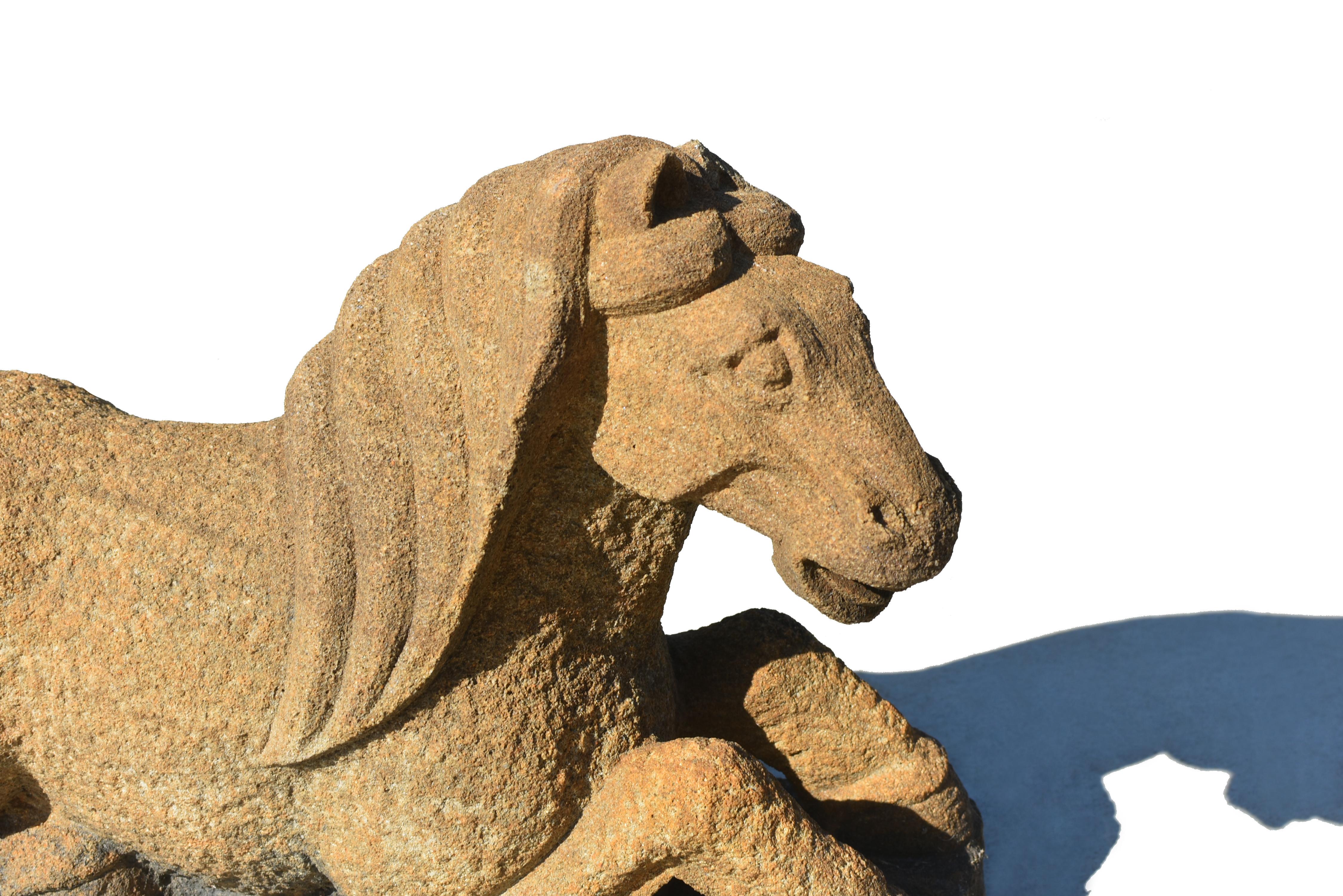 Hand-Carved Pair Sandstone Horses Large Garden Animal Statue For Sale