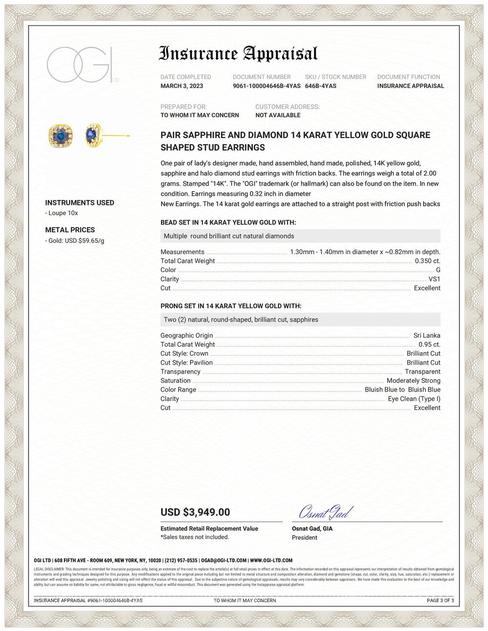 Vierzehn Karat Gelbgold Halo-Ohrringe mit Saphiren und Diamanten 
Zwei zusammenpassende Saphire von 0,95 Karat
Diamant mit einem Gewicht von 0,35 Karat
Ohrringe mit einem Durchmesser von 0,32 Zoll 
Neue Ohrringe
Die Ohrringe aus 14-karätigem Gold
