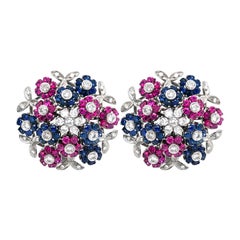 Pair Sapphire, Ruby and Diamond "En Tremblant" Earrings, Cartier