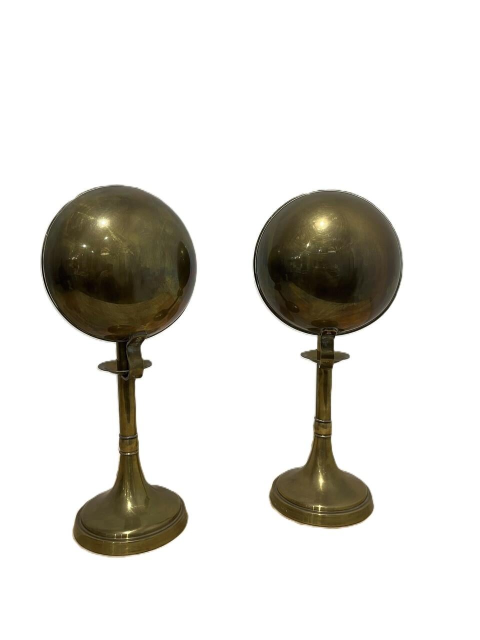 Mid-Century Modern Pair Sarreid Brass Candle holders with Concave Reflectors