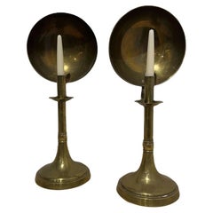 Pair Sarreid Brass Candle holders with Concave Reflectors