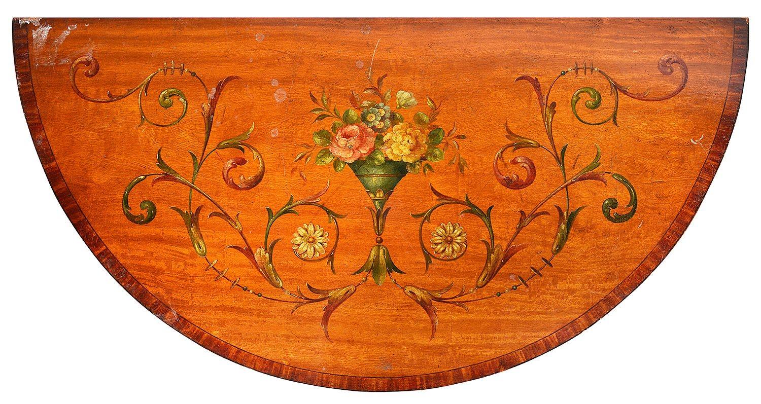 Sheraton Pair Satinwood Demi lune Console / side tables, circa 1900 For Sale