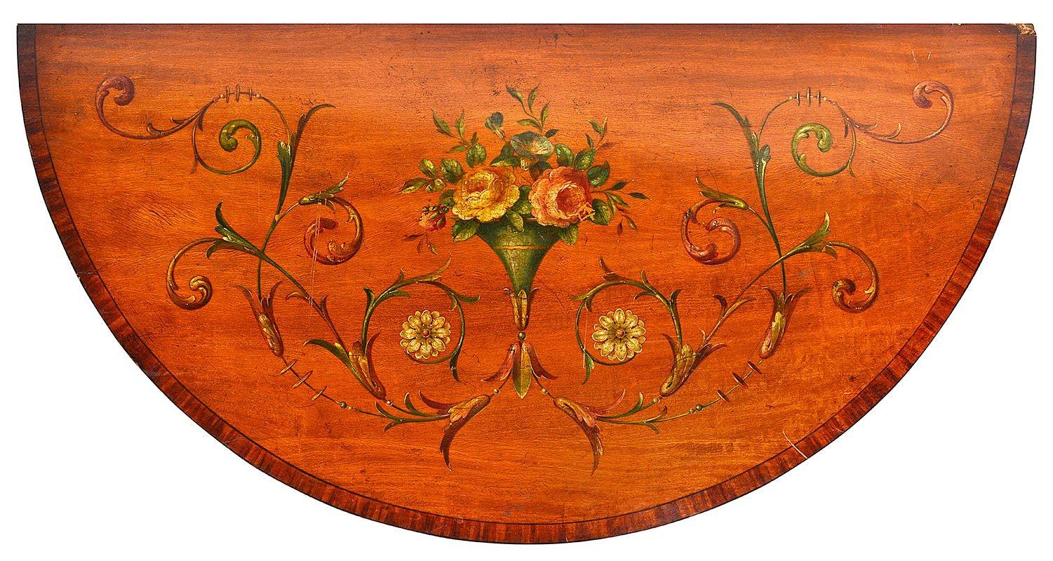 English Pair Satinwood Demi lune Console / side tables, circa 1900 For Sale