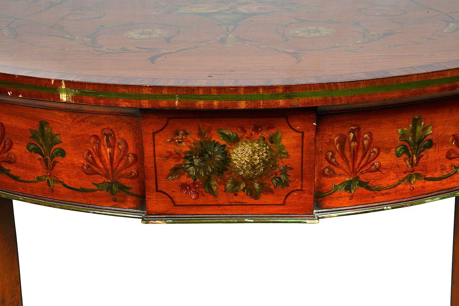 Pair Satinwood Demi lune Console / side tables, circa 1900 In Good Condition For Sale In Brighton, Sussex